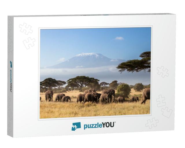 Herd of African Elephants Walking in the African Savannah... Jigsaw Puzzle