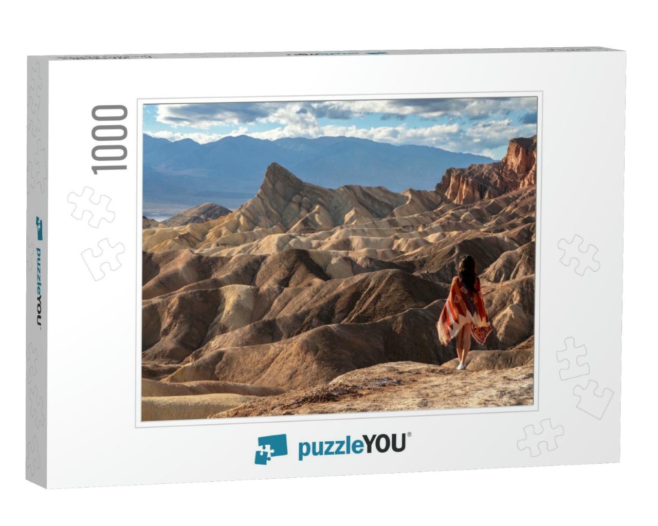 Beautiful Girl At Zabriskie Point Background... Jigsaw Puzzle with 1000 pieces