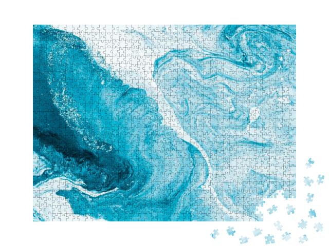 Blue with Silver Creative Abstract Hand Painted Backgroun... Jigsaw Puzzle with 1000 pieces