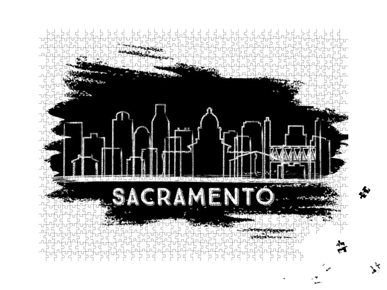 Sacramento California City Skyline Silhouette. Hand Drawn... Jigsaw Puzzle with 1000 pieces