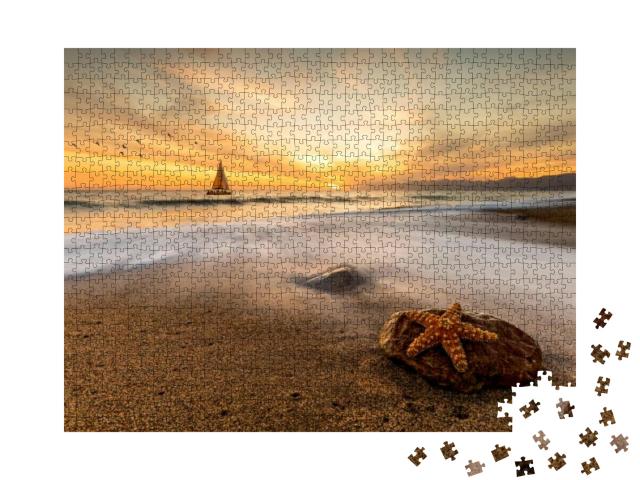 A Sailboat is Sailing Along the Ocean as a Starfish Sits... Jigsaw Puzzle with 1000 pieces