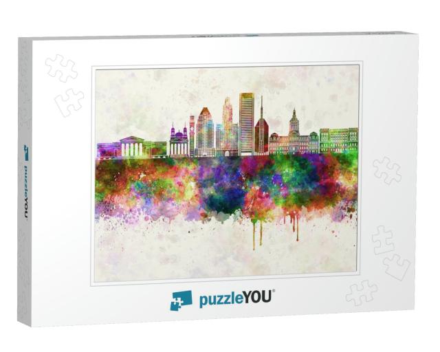 Baltimore V2 Skyline in Watercolor Background... Jigsaw Puzzle