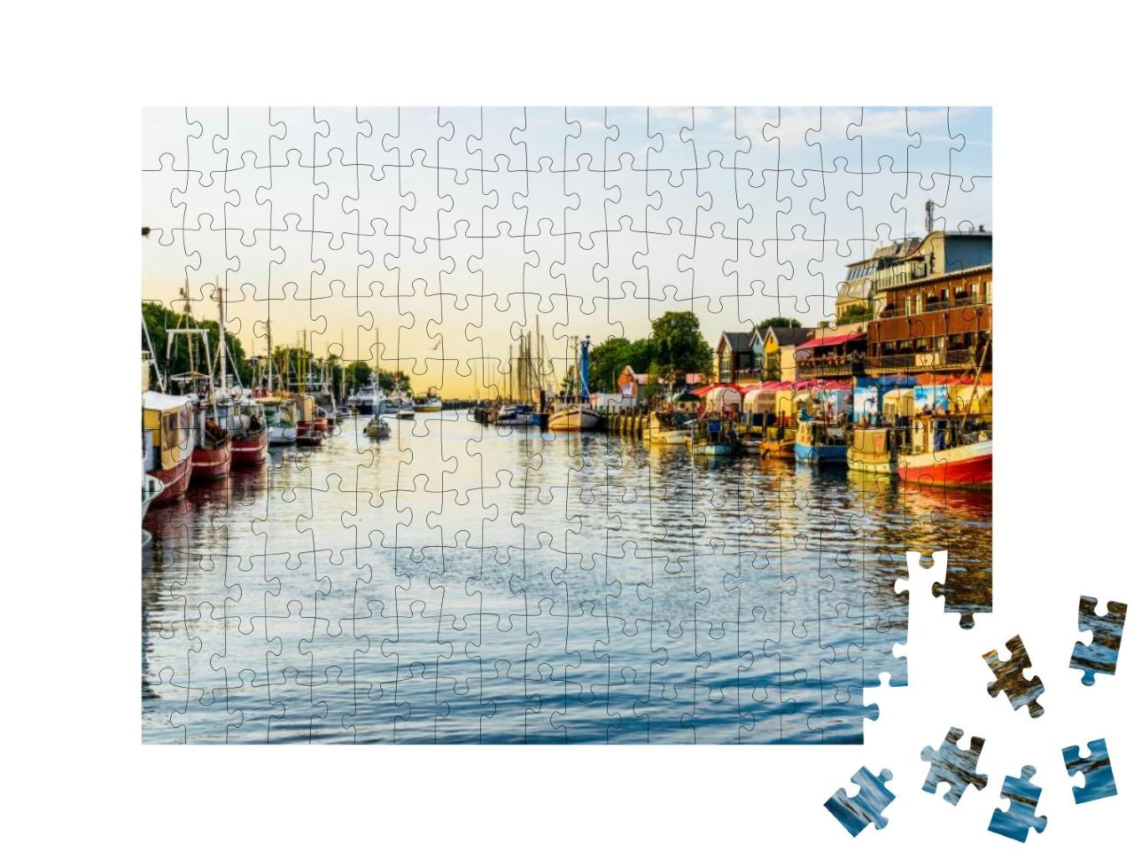Canal with Ships & Baltic Sea in Warnemuende, Rostock Ger... Jigsaw Puzzle with 200 pieces