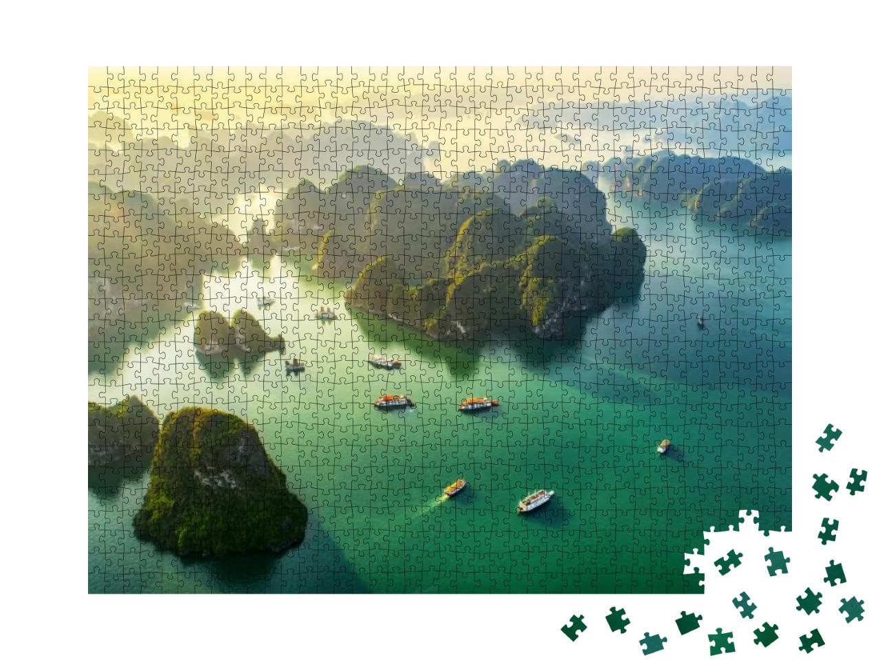 Aerial View Floating Fishing Village & Rock Island, Halon... Jigsaw Puzzle with 1000 pieces