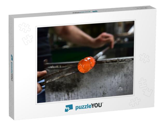 Glass blowing art and flame.Handmade glassware 8 Jigsaw Puzzle