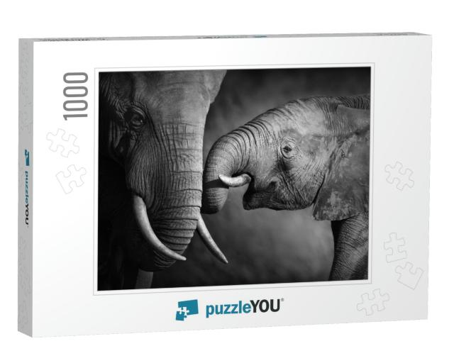 Elephants Showing Affection Artistic Processing... Jigsaw Puzzle with 1000 pieces