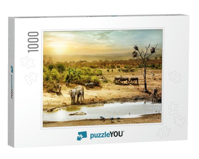 Dreamy Scene of Common South African Safari Wildlife Anim... Jigsaw Puzzle with 1000 pieces
