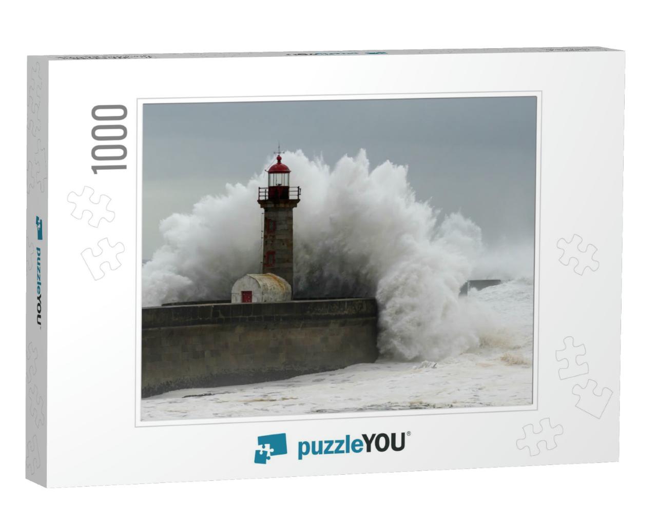 Waves Crashing Over a Lighthouse... Jigsaw Puzzle with 1000 pieces