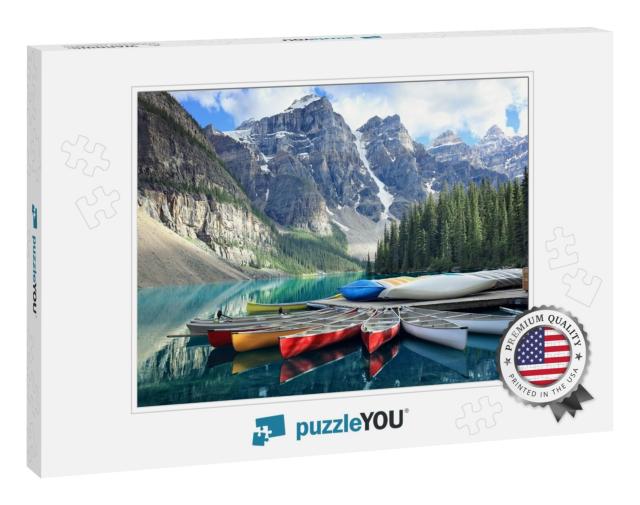 Canoes on a Jetty At Moraine Lake, Banff National Park in... Jigsaw Puzzle