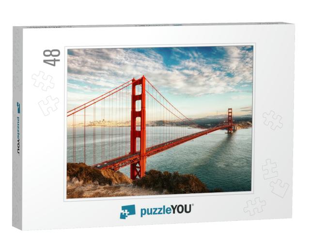 Famous Golden Gate Bridge, San Francisco At Night, Usa... Jigsaw Puzzle with 48 pieces