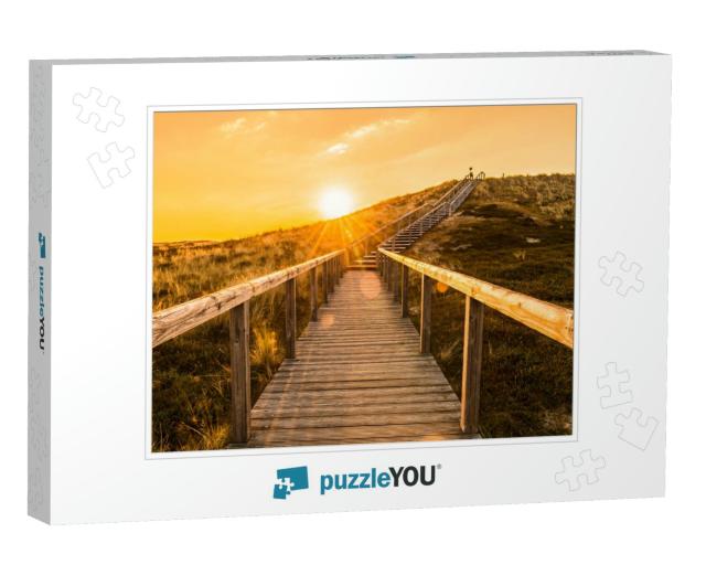 Sylt Island Sunrise Scenery with Wooden Stairs Climbing t... Jigsaw Puzzle