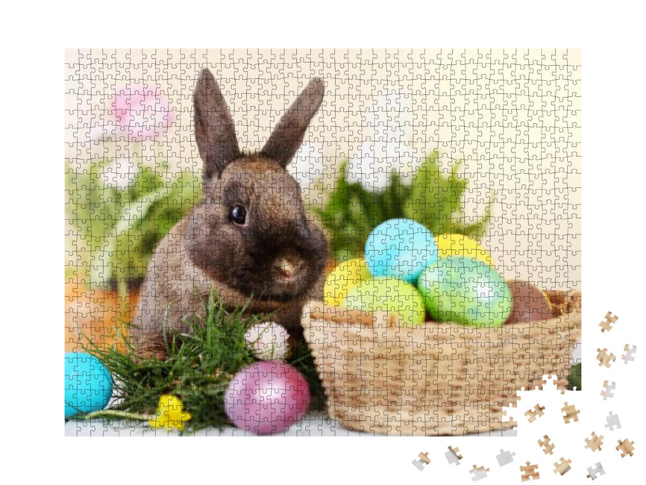 Easter Bunny & Easter Eggs on Green Grass... Jigsaw Puzzle with 1000 pieces