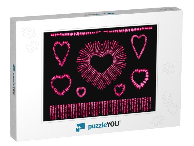 Red Heart Tie Dye. Valentines Day. Art Brushes. Print in... Jigsaw Puzzle