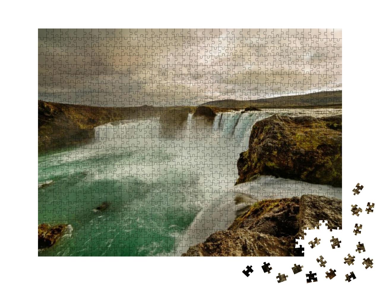 Cascades of Waterfalls Dropping Down from the Cliffs. Lon... Jigsaw Puzzle with 1000 pieces