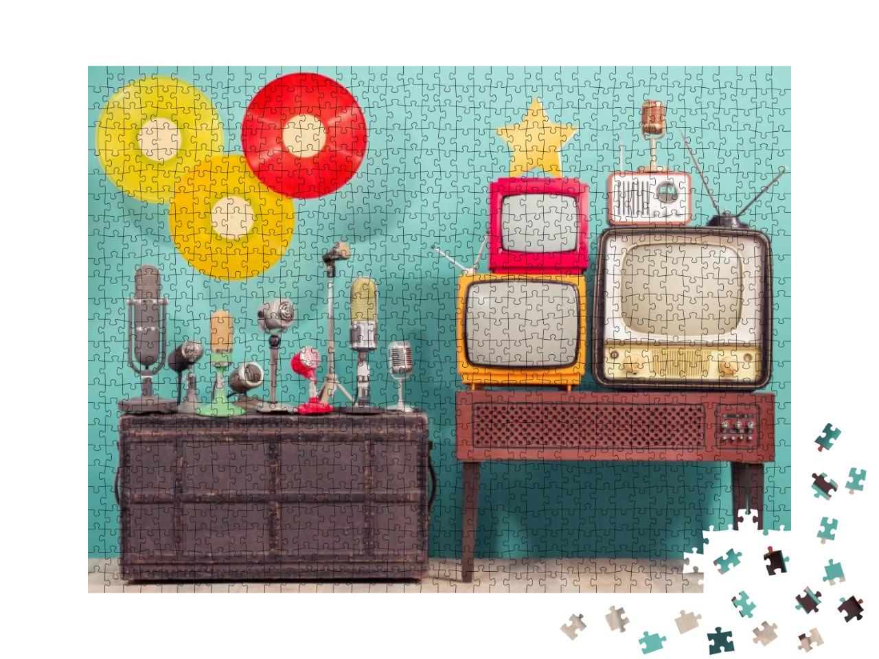 Retro Studio Microphones, Outdated Tv Set, Old Fm Radio... Jigsaw Puzzle with 1000 pieces