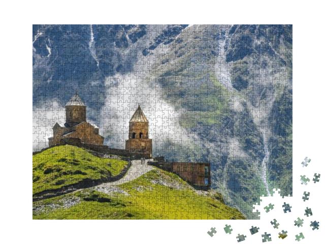 Gergeti Trinity Church Tsminda Sameba, Holy Trinity Churc... Jigsaw Puzzle with 1000 pieces