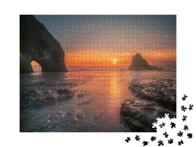 A Wide Angle Photograph of a Winter Sunset At Coastal Oly... Jigsaw Puzzle with 1000 pieces