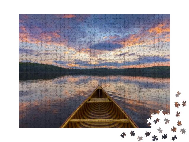 Bow of a Cedar Canoe on a Lake At Sunset - Haliburton, On... Jigsaw Puzzle with 1000 pieces