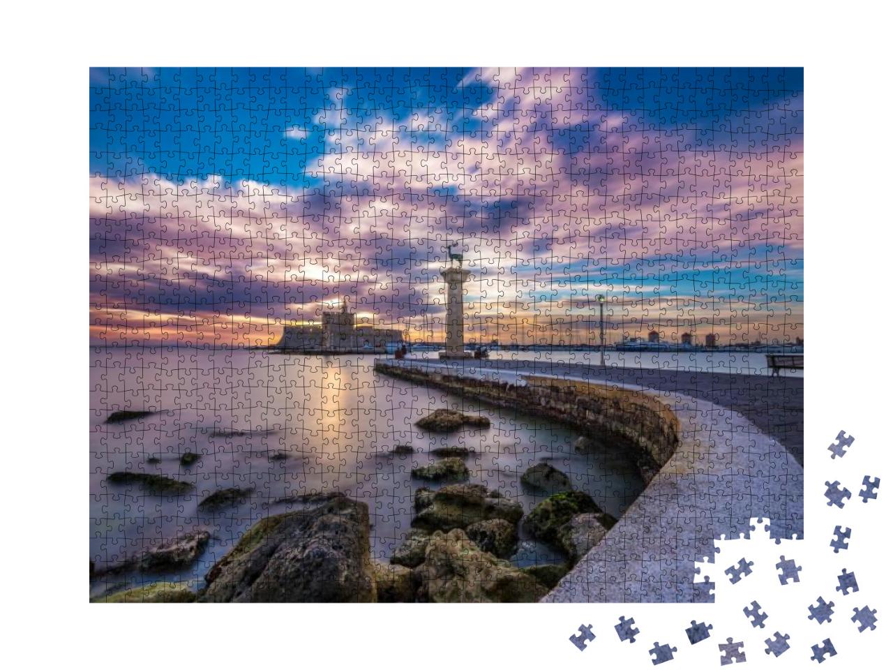 Mandraki Harbor Entrance, Rhodes Greece... Jigsaw Puzzle with 1000 pieces