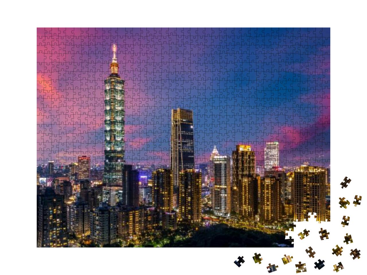Taiwan City Skyline & Skyscraper the Beautiful of Taipei... Jigsaw Puzzle with 1000 pieces