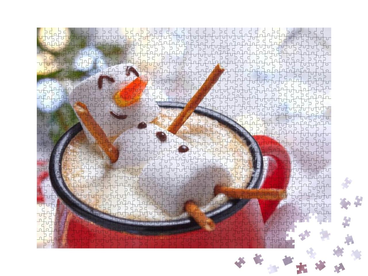 Red Mug with Hot Chocolate with Melted Marshmallow Snowma... Jigsaw Puzzle with 1000 pieces