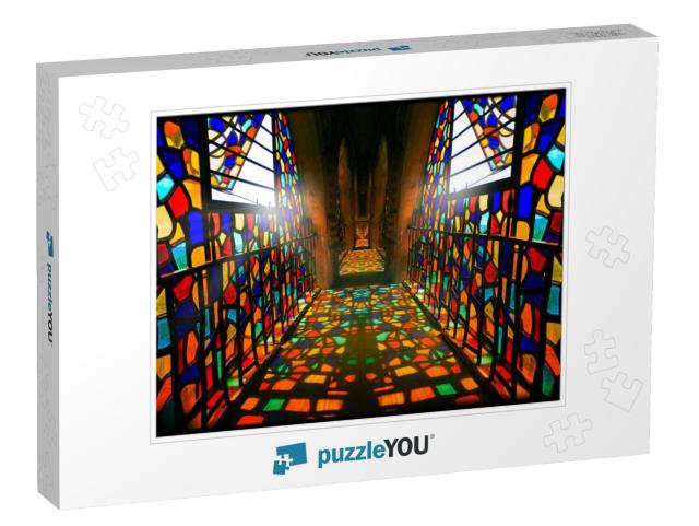 Colorful Window Glass Reflection in Mussa Castle Passage... Jigsaw Puzzle