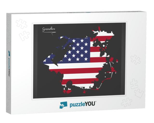 Greensboro North Carolina Map with American National Flag... Jigsaw Puzzle