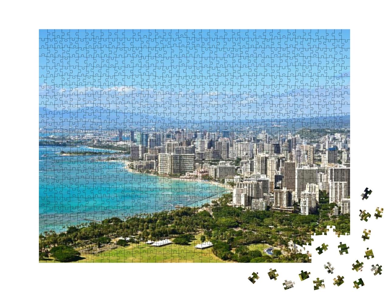 Honolulu & Waikiki Beach on Oahu Hawaii. View from the Fa... Jigsaw Puzzle with 1000 pieces