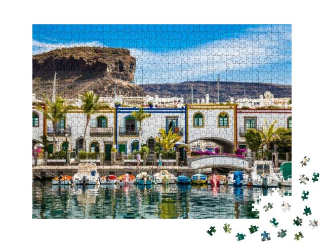 Traditional Colorful Buildings with Boats in Front & Moun... Jigsaw Puzzle with 1000 pieces