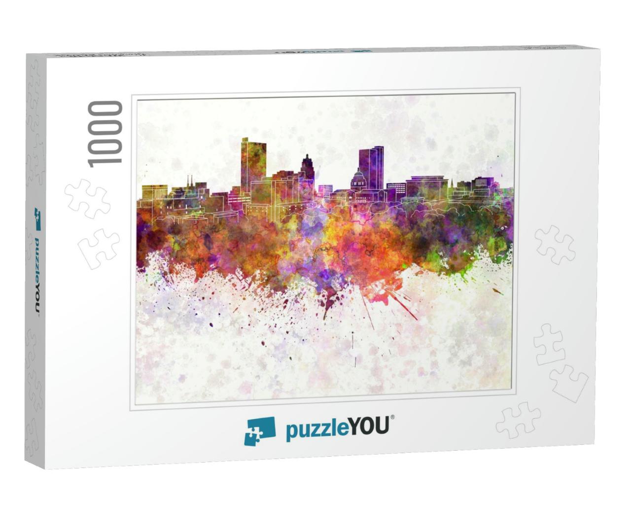 Fort Wayne Skyline in Watercolor Background... Jigsaw Puzzle with 1000 pieces
