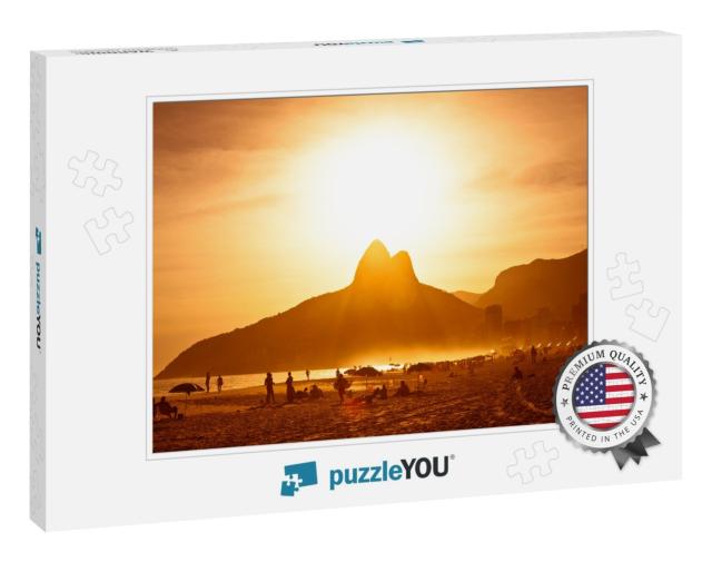 Warm Sunset on Ipanema Beach with People, Rio De Janeiro... Jigsaw Puzzle