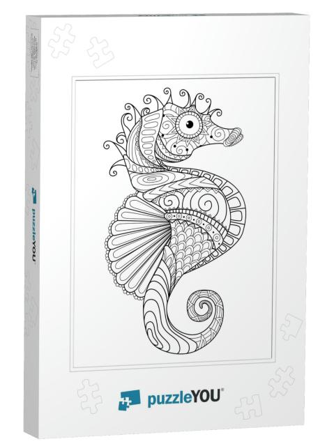 Hand Drawn Sea Horse Zentangle Style for Coloring Page, T... Jigsaw Puzzle