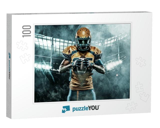 American Football Sportsman Player on Stadium with Lights... Jigsaw Puzzle with 100 pieces
