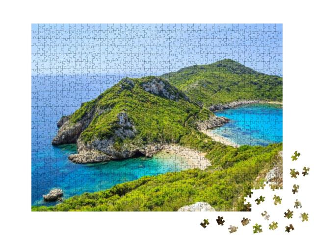 A Panorama of Prto Timoni Beach in Corfu, Greece... Jigsaw Puzzle with 1000 pieces