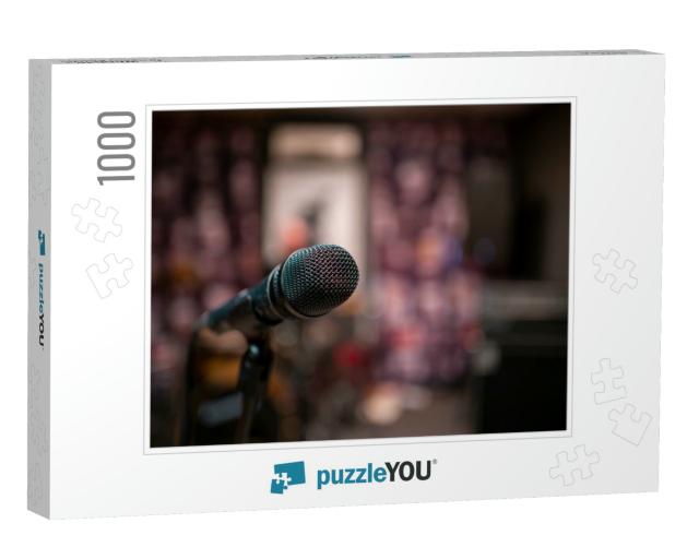 Vocal Microphone on a Dark Background. Vocalist Rehearsal... Jigsaw Puzzle with 1000 pieces