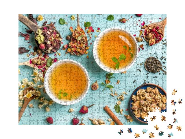 Two Cups of Healthy Herbal Tea with Mint, Cinnamon, Dried... Jigsaw Puzzle with 1000 pieces