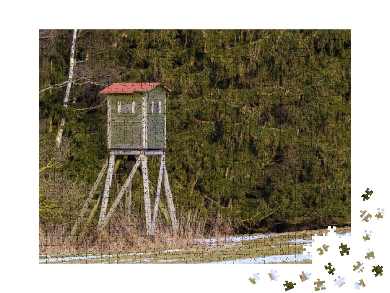 Wooden Lookout Tower for Hunting in the Woods & on Meadow... Jigsaw Puzzle with 1000 pieces