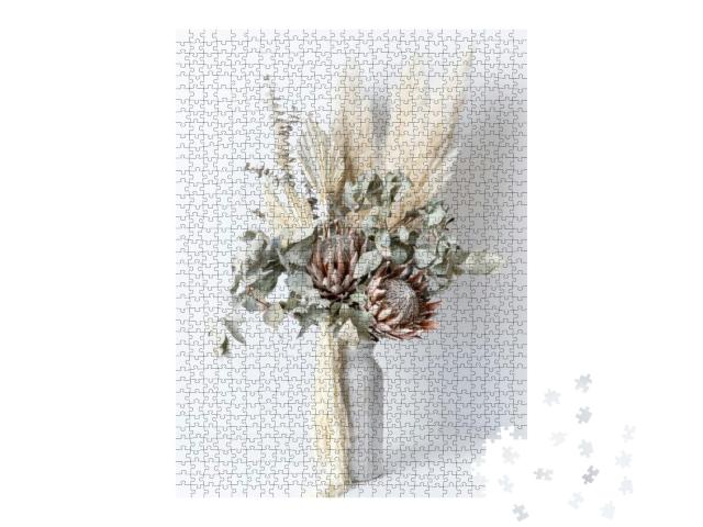 Beautiful Dried Flower Arrangement in a Stylish Pink Vase... Jigsaw Puzzle with 1000 pieces