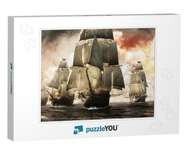Front View of a Raider Pirate Ship Fleet Piercing Through... Jigsaw Puzzle