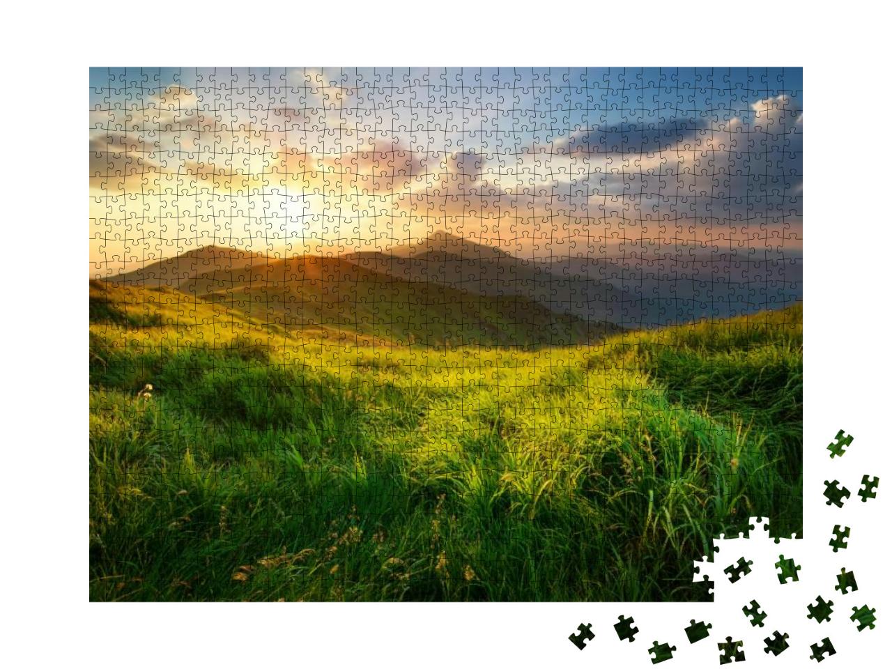 Mountain Valley During Sunrise. Natural Summer Landscape... Jigsaw Puzzle with 1000 pieces