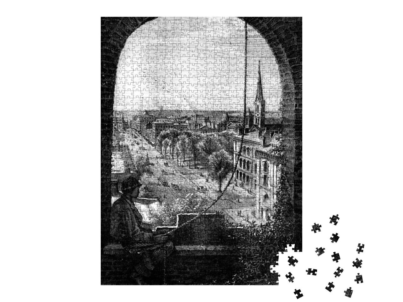 View of Cleveland, Vintage Engraved Illustration. Journal... Jigsaw Puzzle with 1000 pieces
