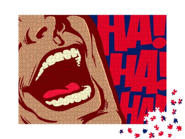 Pop Art Style Comics Panel Mouth of Man Laughing Out Loud... Jigsaw Puzzle with 1000 pieces