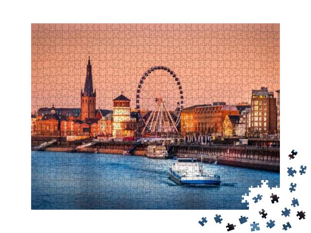 The Evening View of the Rhine River & the Old Town of Dus... Jigsaw Puzzle with 1000 pieces