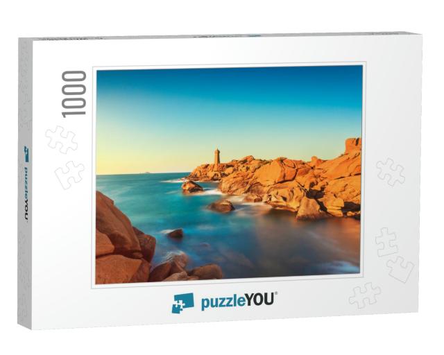 Ploumanach Mean Ruz Lighthouse Red Sunset in Pink Granite... Jigsaw Puzzle with 1000 pieces