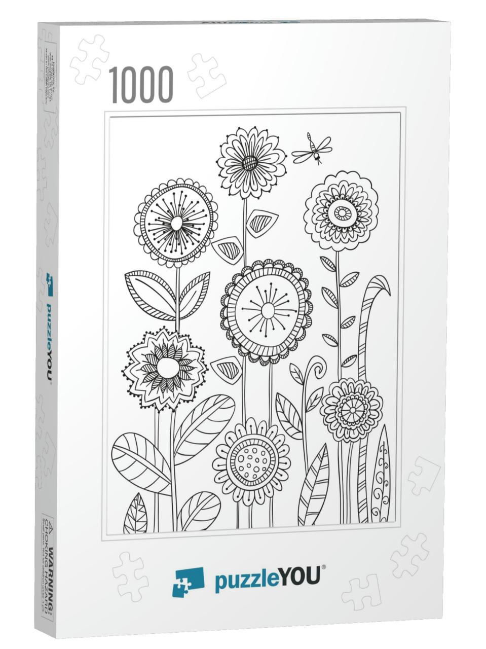 Coloring Book Page with Flowers in Zentagle Stily. Hand D... Jigsaw Puzzle with 1000 pieces