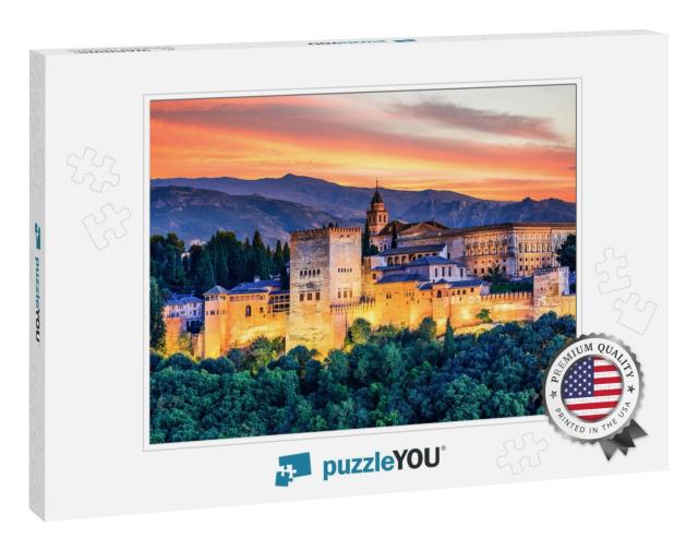 Alhambra of Granada, Spain. Alhambra Fortress At Sunset... Jigsaw Puzzle
