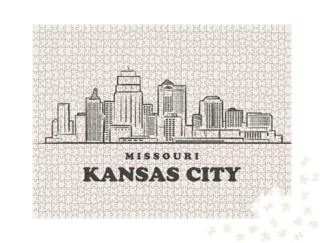 Kansas City Skyline, Missouri Drawn Sketch... Jigsaw Puzzle with 1000 pieces
