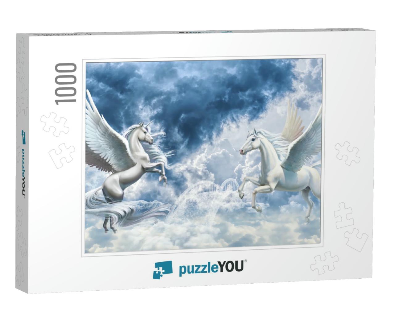 3D Wallpaper Angel Horses Background... Jigsaw Puzzle with 1000 pieces