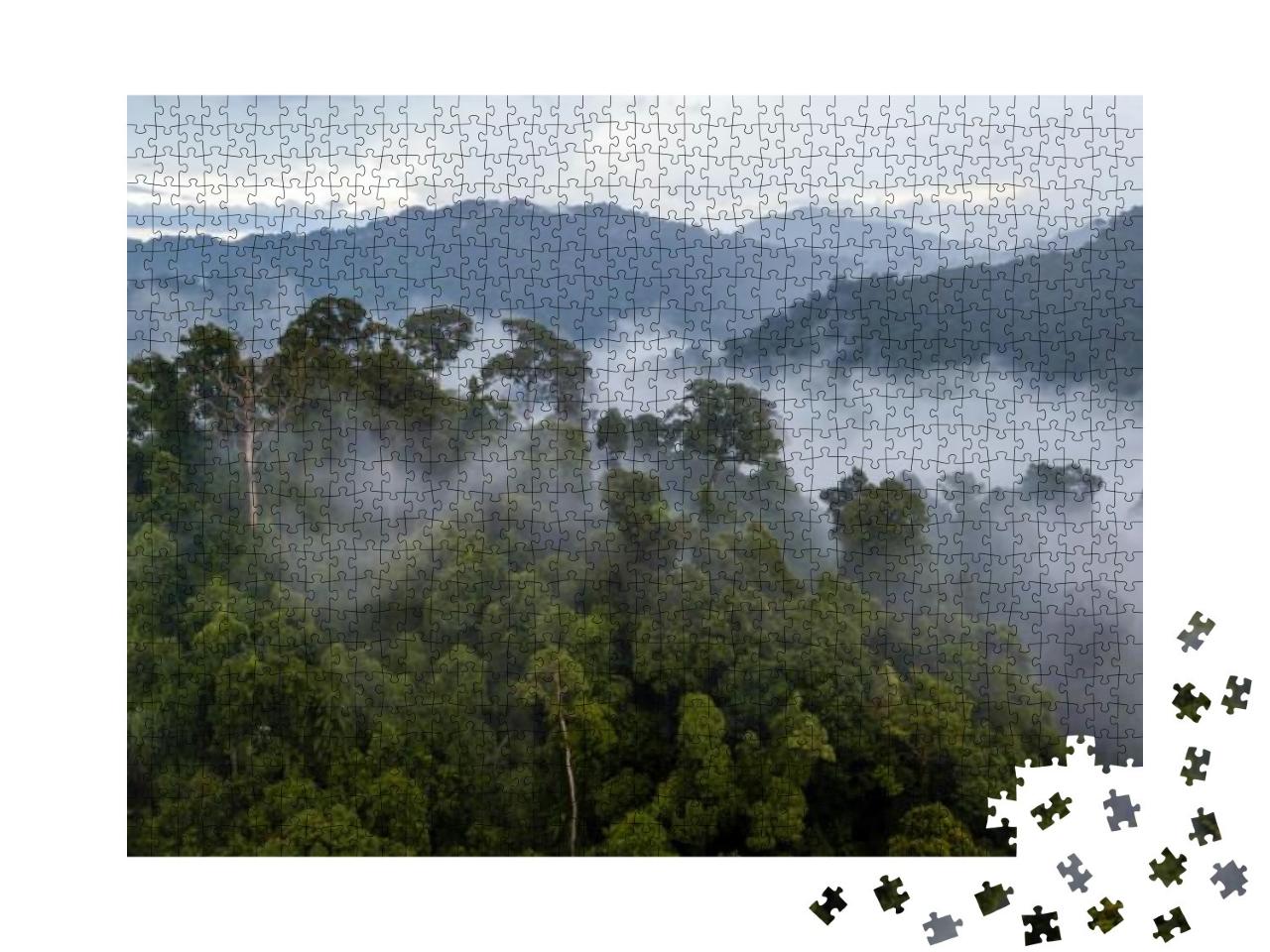 Aerial View of Mist, Cloud & Fog Hanging Over a Lush Trop... Jigsaw Puzzle with 1000 pieces