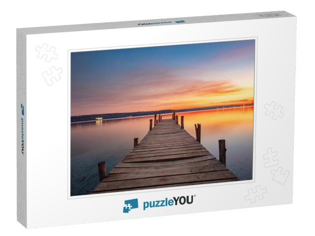 Small Dock or Wooden Pier & the Sea Lake At Sunset... Jigsaw Puzzle